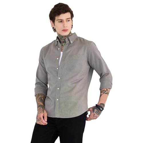 Image of SNITCH Men Casual Shirt | Slim Fit Full Sleeve Button-Down Collar Solid Design | Premium Cotton Linen Blend & Breathable Fabric for Office, Semi-Formal & Everyday Wear