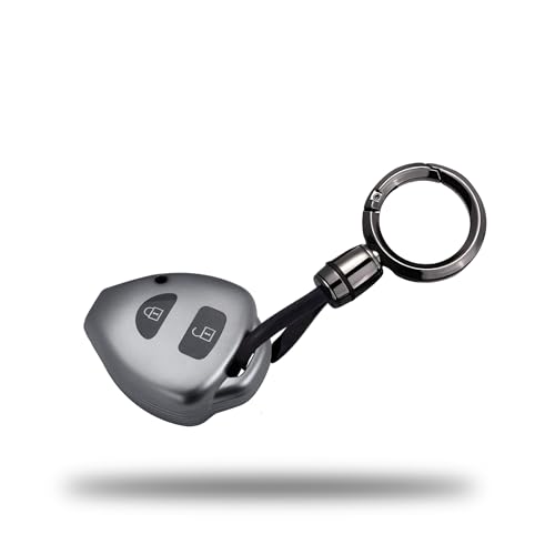 Image of SIAGO TPU Key Cover and Round Keychain Compatible for innova, Fortuner 2 Button Smart Key (Grey)