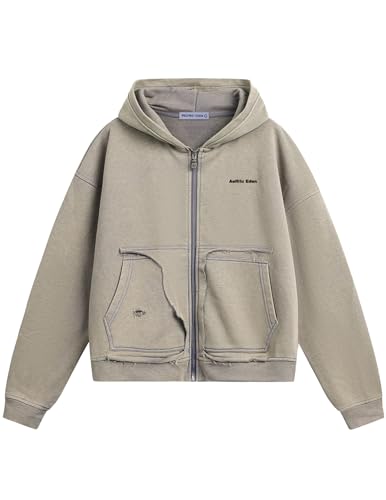 Aelfric Eden Grunge Oversized Zip Hoodie Distressed Boxy Fit with