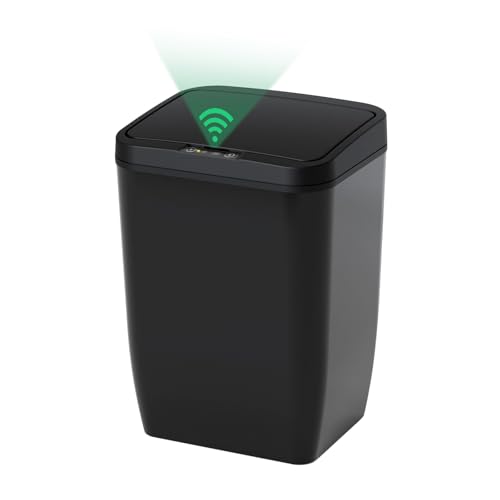 自動開閉 センサー式 ゴミ箱 ダストボックス 12L 幅20x高さ34x奥行24cm 単3電池2枚使用 袋が見えない TIXPOL 蓋付き タッチレス センサー式 シンプル 馴染みやすい おしゃれ 防臭 静音 室内 キッチン リビング オフィス用 (ブラッ