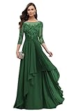 Loyeloy Women Mother of The Bride Dress with Sleeves Jewel Lace Applique Aline Long Sleeves Formal Evening Gowns Emerald Green 4