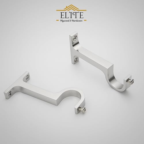 Image of Elite Aluminum Curtain Rod Brackets - Heavy-Duty Wall Mount Clamps for Curtain Rod Support for Door and Window Curtain Rods with Screw and Wall Plug - Pack of 2PCS (Silver)