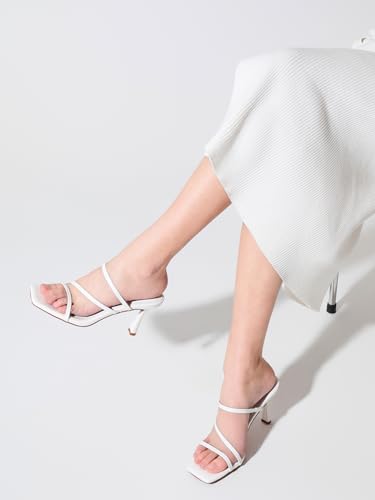 Image of Shoe'N Tale Strappy Kitten Heels For Women Stiletto Mules Square Open Toe Slip On Sandals