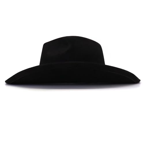 Image of Western Cowboy Hat for Women Men Classic Fedora Hats Wide Brim Suede Cowboy Hat for Women with Buckle Belt