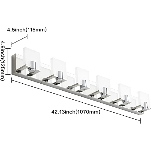 Image of PRESDE Modern Bathroom Light Fixtures Chrome Vanity Light 6 Light LED Bathroom Vanity Light Fixtures Over Mirror Bath Wall Lighting Dimmable