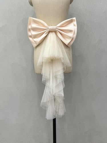 Detachable Satin & Tulle Bow for Decoration, Large Bow for Wedding with Double Knot2