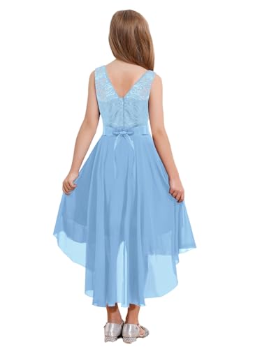Kids Floral Lace Flower Girl High-Low Wedding Dress Sleeveless Chiffon Birthday Party Dresses Pageant Ball Gown2