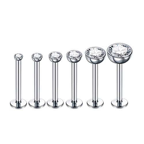 Xpircn 16G Labret Monroe Lip Rings Stainless Steel Cz Crystal Lip Ring Studs Ear Tragus Helix Cartilage Conch Piercing 6Mm 8Mm 10Mm (Crystal Top 1.2 * 10) #TOP12
