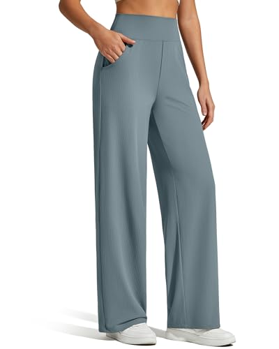 G4Free Women Lounge Pants with Pockets Breathable Yoga Sweatpants Wide Leg Scrub Pants Travel Casual (Gray Blue,S,Petite) - image 1