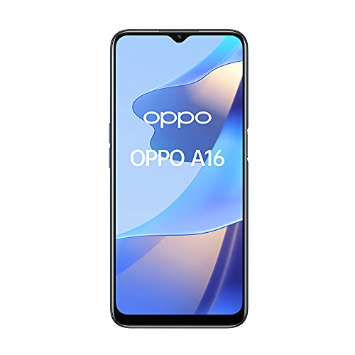 OPPO A16, triple cámara I.A. 13 + 2 + 2 MP, pantalla de 6,52 pulgadas, 60 Hz, batería de 5000 mAh, carga rápida de 10 W, RAM 4 GB + ROM 64 GB ampliable, cable de datos OPPO Tipo-C, versión italiana