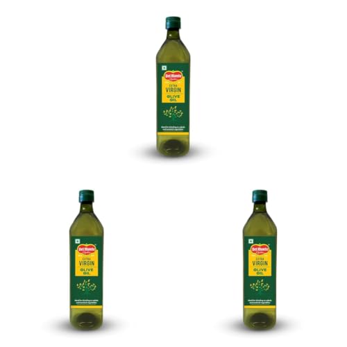 Image of Del Monte Extra Virgin Olive Oil (Imported)|Cold Extracted from A1 Grade Olives|Pure & Unrefined|Ideal For Salad Dressing,Paratha & Marinating|1L PET Bottle (Pack of 3)