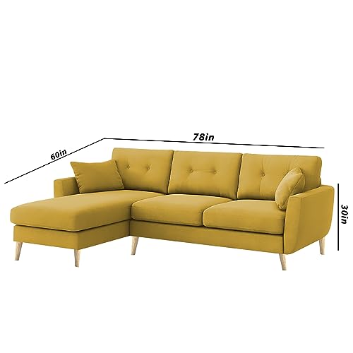 Image of BRAXTON Lindel LHS 4 Seater L Shape Sofa Set for Living Room (Yellow) Premium Velvet Fabric Sofa