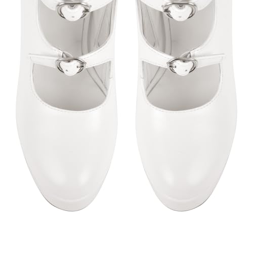 richealnini Side Zip Up Platform Pumps for Women Adjustable Buckle Heels with Block Heels Party Wedding Shoes4