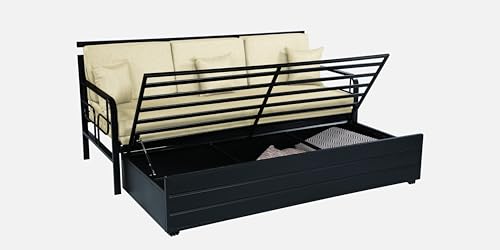 Image of 3 Seater Metal Sofa Cum Bed with Hydraulic Storage | Sofa Set for Living Room, Bedroom, Guest Room| Queen Size Convertible Sofa Bed Comfortable Seating & Sleeping RI Cream Queen D9