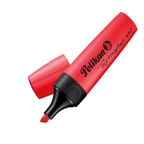 Pelikan Textmarker 490, 10 x Neon-Rot, 10 Stück, mit Keilspitze