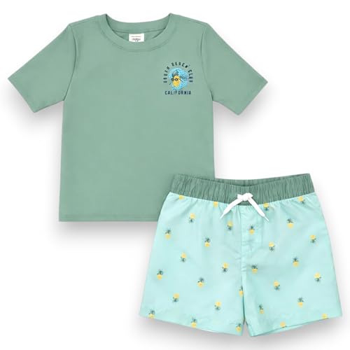 OSHKOSH B'GOSH Toddlers and Baby Boys' Swimsuit Trunk and Rashguard Set, Sage 3T