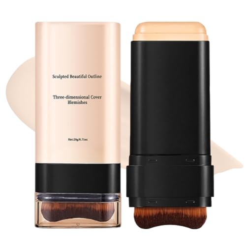 SUJEBKC 1 Pieza Base de Maquillaje en Barra Hidratante y Ligera 2 en 1, Foundation Stick with Built-In Brush, Acabado Mate, Cubrir Manchas, Larga duración, Para Todo Tipo de Piel (B)