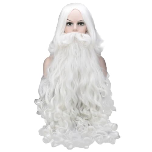 Perruque du Père Noël avec barbe blanche et longue moustache pour accessoire cosplay - 3