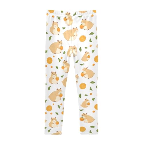 Vdsrup Girls Leggings Orange Cartoon Capybara Kids Length Leggings Pants Athletic Yoga Pants Toddler Tights Trousers 4T2