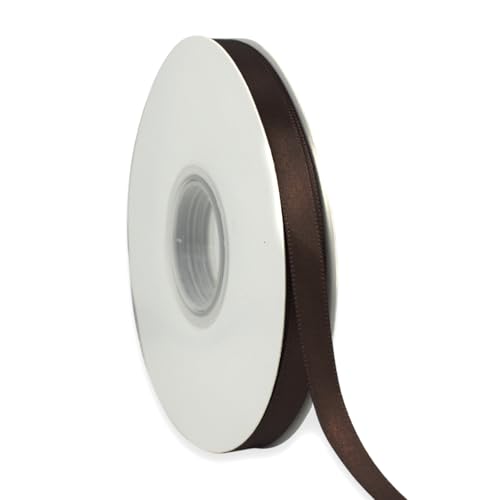 Brown Ribbon 3/8 Inch x 50 Yards Satin Ribbon Continuous Single Face for Crafts Gift Wrapping Floral Bouquet Weddings and Decorations with Spool