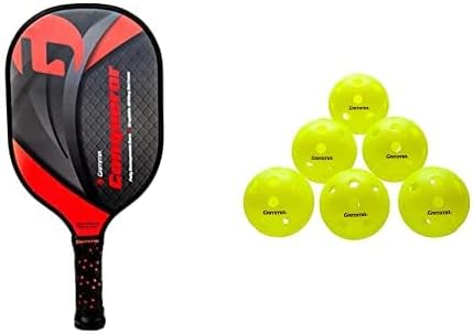 Gamma Pickleball Bundle, Paddle and 6 Indoor Balls, Conqueror Paddle with Poly Honeycomb Core, Graphite Composite Surface, Honeycomb Grip - Great for Beginners, Professionals, Lightweight and Premium