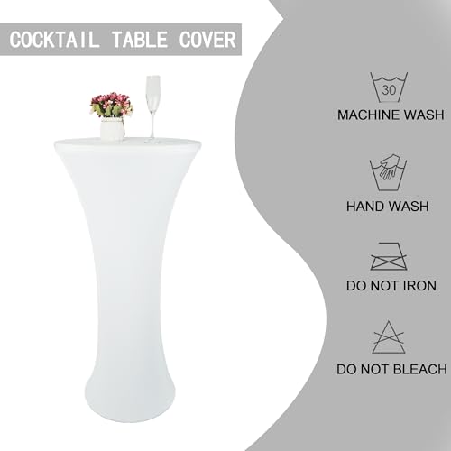 5 Pack 24x43 Inch White Spandex Cocktail Table Cloth Fitted Round Bar Table Stretch Highboy Cocktail Table Covers for Banquet Outdoor Party Wedding Bar Round Bottom White