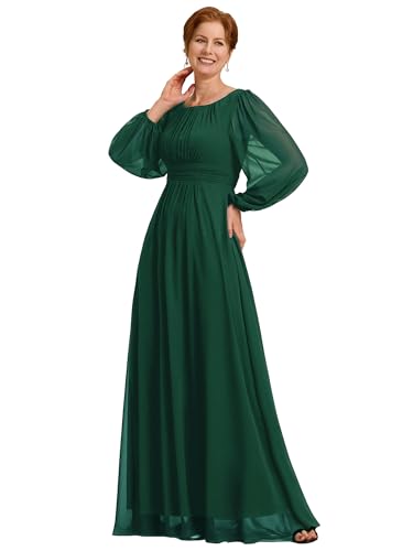 Ever-Pretty Women's Elegant A Line Pleat Floor Length Flowy Chiffon Long Sleeves Mother of The Bride Dress 0106B-PH