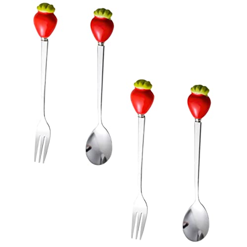 BRIGHTFUFU Stainless Steel Gothic Kitchen Cutlery 4pc Dessert Forks Spoons Set for Fine Dining