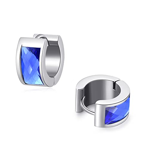 Ritach Stainless Steel Hoop Earrings For Men Blue Cz #TOP18