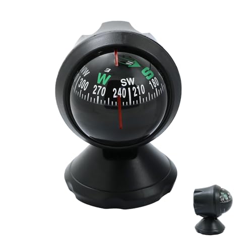 Car Guide Compass, Black Electronic Adjustable Ball Night Vision Compass Navigation Hiking Direction Pointing Guide with Bottom Double Sided Tape for Auto Boat Vehicle