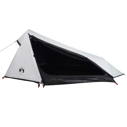 vidaXL Tunnel Campingzelt 1 Person, Tunnelzelt mit Steckverbindungssystem, Wurfzelt mit Netzwände Überzelt, Zelt, Weiß Dunkel 185T Polyester