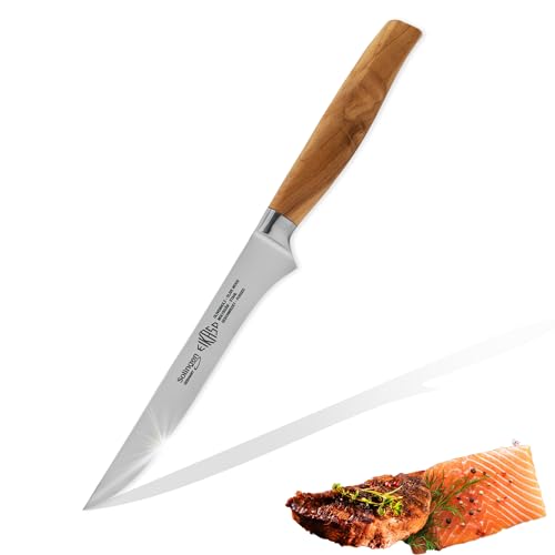 EIKASO Coltello per disossare, lunghezza lama 13 cm, forgiato, in acciaio molibdeno, prodotto a Solingen con manico in legno di ulivo.
