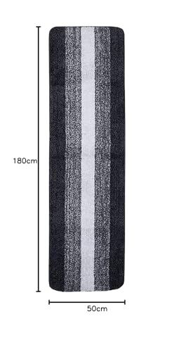 Image of SARAL HOME EASY LIVING Microfiber Striped Rectangle Anti-Skid Runner|Soft & Super Absorbent, Washable Multipurpose Bedside Runner for Home /Kitchen /Lobby /Office Entrance, 50X180 CM|Pack of 1 (Black)