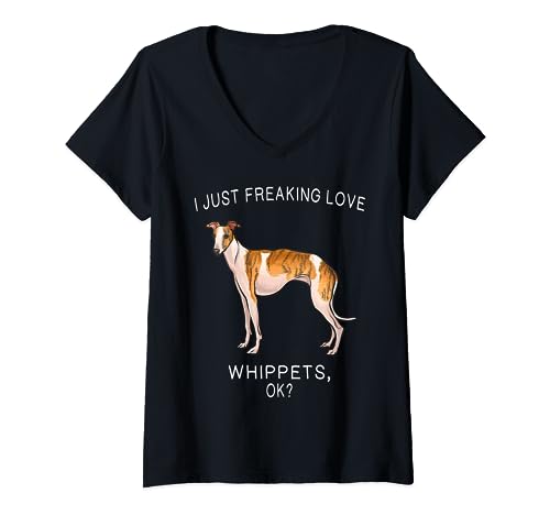 Womens I Just Freaking Love Whippets Ok? Dog V-Neck T-Shirt, Black