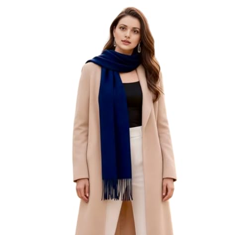 LA FERANI Damen Kaschmir Schal Herbst Winter 200x70 dünn leicht Kaschmirschal dunkel blau extra geschmeidig formell Anlässe Casual stillvoll Uni Farbe Damenschal einfarbig...