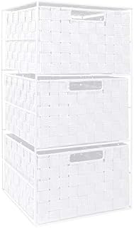 EHC Woven 3 Drawer Storage Unit Cabinet For Bathroom, Bedroom - White
