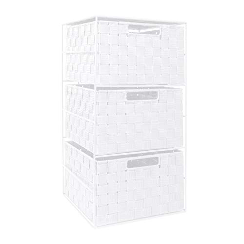 EHC Woven 3 Drawer Storage Unit Cabinet For Bathroom, Bedroom - White