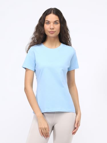 Image of NOBERO 100% Cotton T-Shirts for Women Stylish | Regular Fit | Solid T Shirts for Women 180 GSM Combed Cotton | Crew Neck Half Sleeve