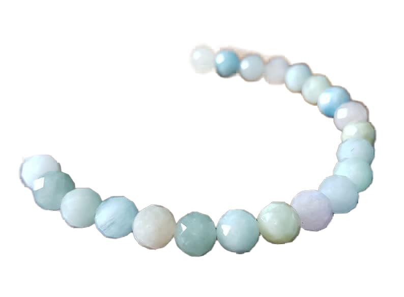 LKBEADS Unisex gem aquamarine, goshenite, heliodor & morganite 8mm round faceted beads stretchable 7 inch bracelet for men,women-Healing, Meditation,Prosperity,Good Luck Bracelet