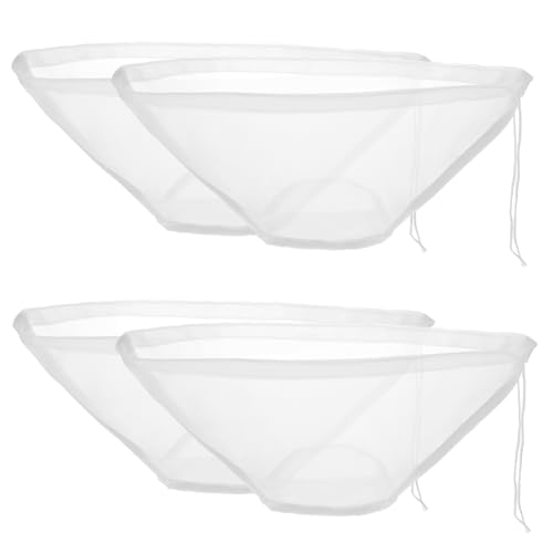 4 Stück Nussmilchbeutel Feinmaschiges Passiertuch Wiederverwendbar Schüsselform Nylon Käsetuch Abseihtuch mit Kordelzug Filterbeutel für Käse Fruchtsaft Mandel Joghurt Wein Tofu Kaffee
