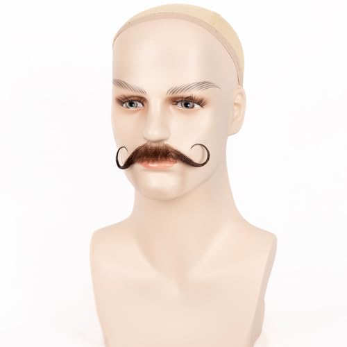 Fake Mustache Realistic Beard Human Hair Full Hand-tied Fake Facial Hair False Goatee Beards Brown Reusable Lace Invisible Fake Mustache for Halloween Drama Party Cosplay Makeup - Image 5