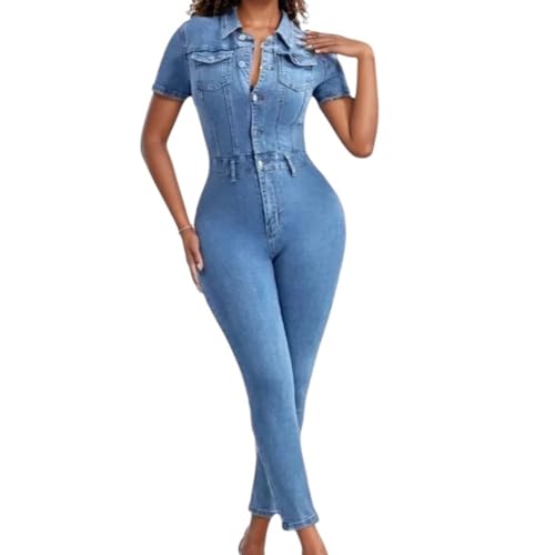 MELCY Women’s High-Waisted Denim Jumpsuit – Stretch Casual Jeans One-Piece