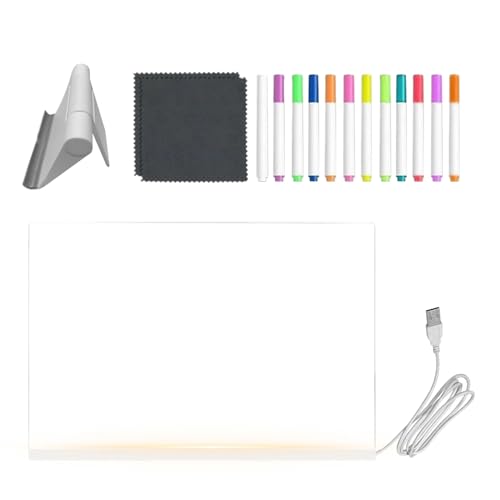 Tablero de mensajes LED, tablero de notas transparente, con bolígrafos de 12 colores y soporte plegable ajustable, pizarra LED de borrado en, para pintura de cumpleaños de niñas, niños, aula