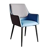  Chaise de salle à manger salon rembourré Lounge side chair, chaise de salle à manger vintage en similicuir avec dossier rembourré siège pieds en métal pour la cuisine chambre à coucher(Color:BLEU)