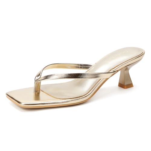 Image of Goderci Kitten Flip Flop Thong Low Heels for Women Square Open Toe Slip On Heeled Sandals