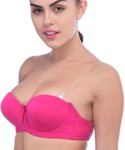 Image of Brachy Women Cotton Nylon Spandex Padded Underwire Strapless Backless Invisible Clear Transparent Back Push up Bra with (Free Extra Transparent Strap)
