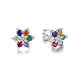 Onnzin 7mm Titanium Earrings flower Earrings Stud for Sensitive Ears Surgical Stainless Steel Cubic