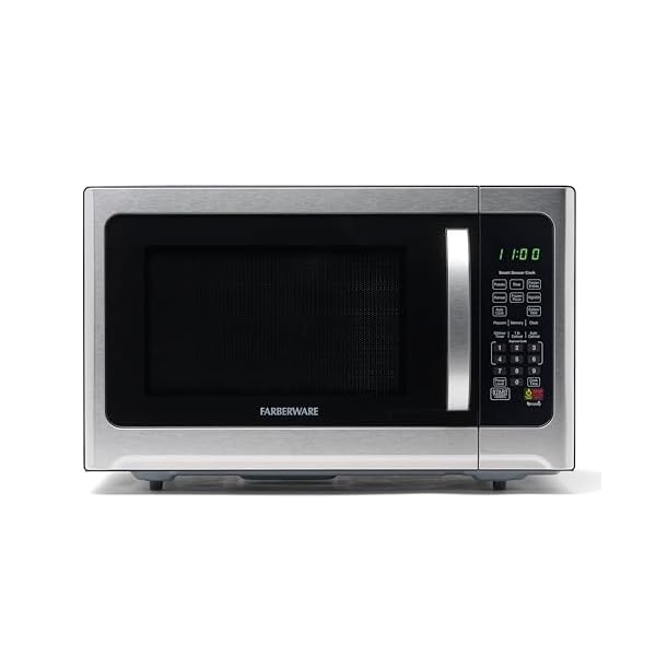 Farberware Countertop Microwave 1100 Watts, 1.2 cu ft – Smart Sensor Microwave Oven With LED Lighting and Child Lock – Perfect for Apartments and Dorms – Easy Clean Black Interior, Stainless Steel