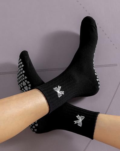 Image of Yawlsow Pilates Grip Socks for Women Yoga Grippy Socks Cute Barre Non Skid Athletic Crew Sticky Sock Workout Hospital