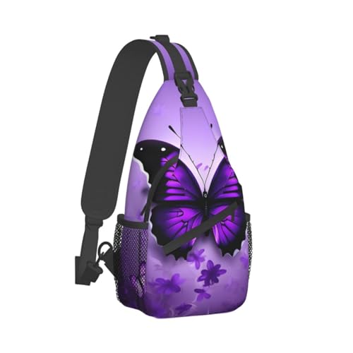 Mochila deportiva bandolera estilo mariposas moradas miniatura 2